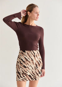 Drea Long Sleeve Ribbed Knit Top - Espresso