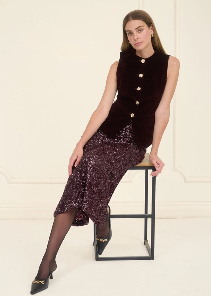 Brixton Button Velvet Vest - Plum