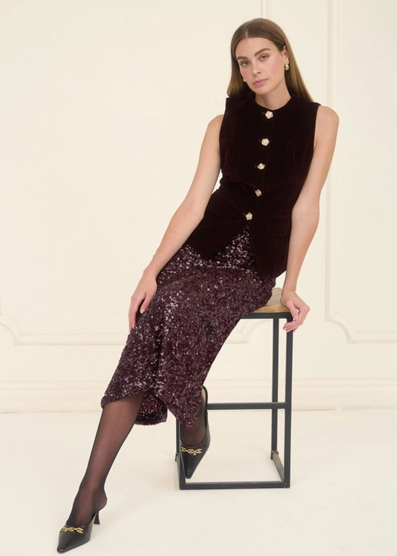 Brixton Button Velvet Vest - Plum