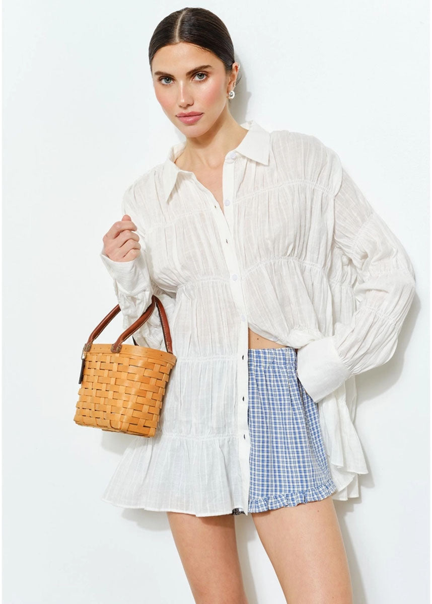 Libby Ruffle Hem Gingham Boxer Shorts - Navy