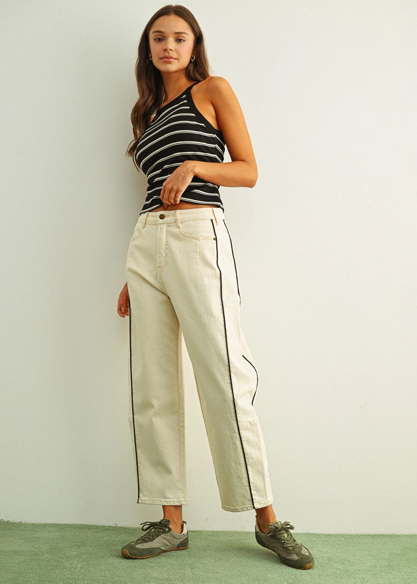 Berlin Piped Barrel Pant - Ecru & Black