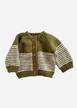 Stripe Cardigan - Moss & Cream