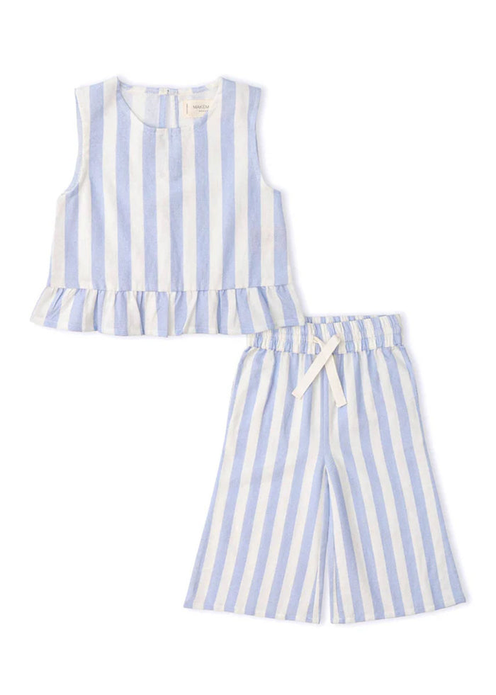 Organic Ruffle Top & Pant Set - Blue Stripes