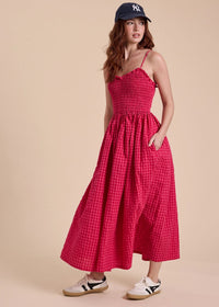 Bonnie Gingham Print Maxi Dress - Cherry