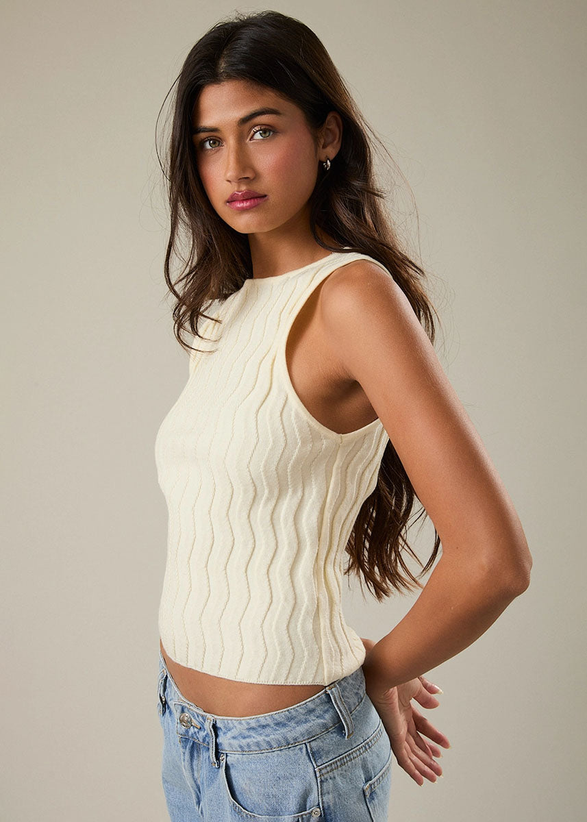 Brandi Boat Neck Sweater Top - Ivory