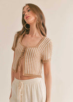Amore Lace Up Crop Sweater - Taupe & White