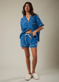 Verona Embroidered Pajama Short - Blue & White