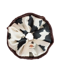 Spot Chic Oversized Silk Scrunchie - Cow Print