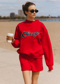 Chicago Script Mock Neck Sweatshirt - Red