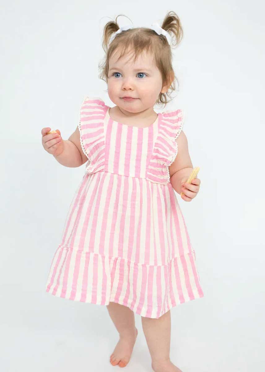 Picot Edged Dress - Pink Stripe