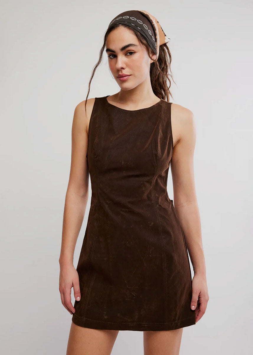Atlas Suede Mini Dress - Chocolate