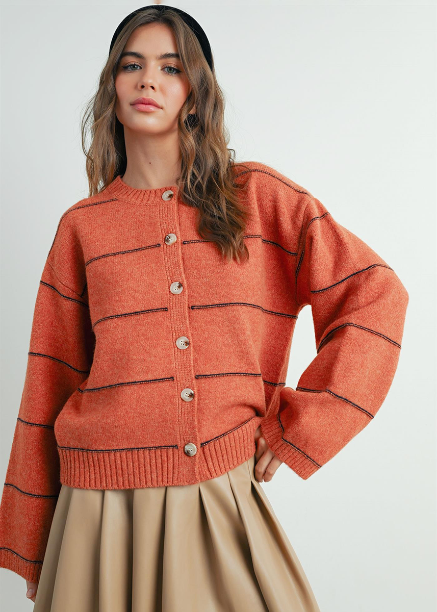 Adaline Striped Cardigan - Rust