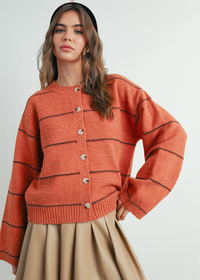 Adaline Striped Cardigan - Rust