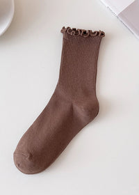 Ruffled Mid-Calf Socks - Brown
