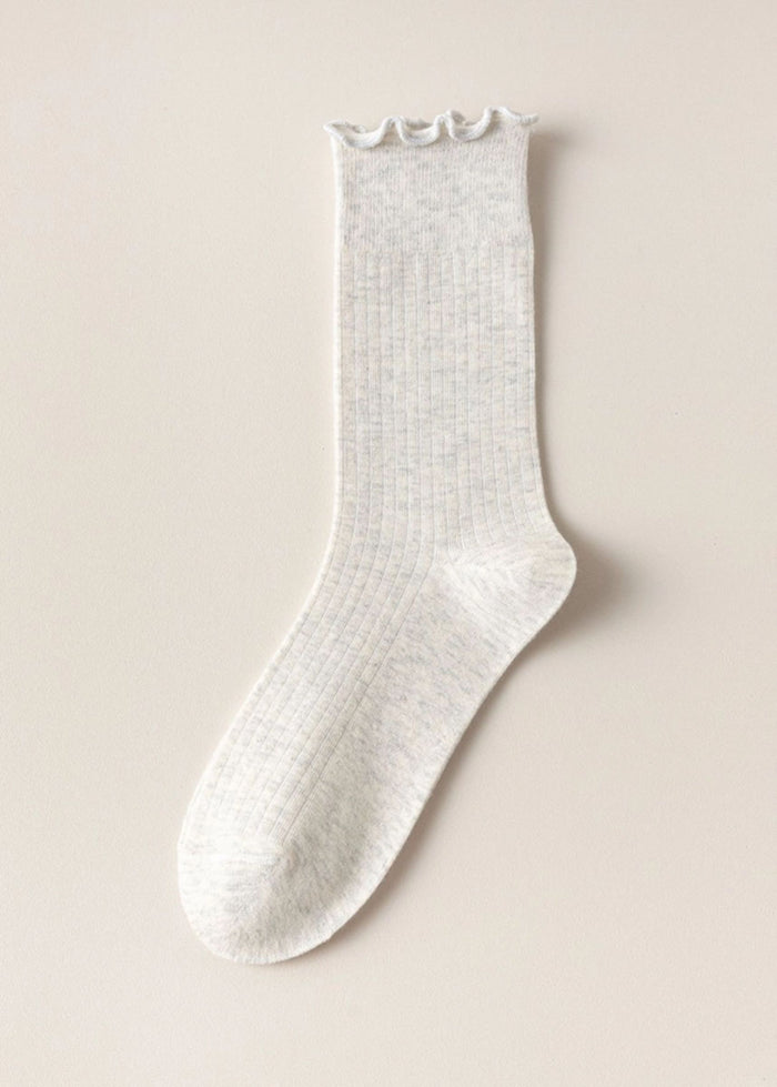 Ruffled Vertical Stripe Crew Socks - Grey