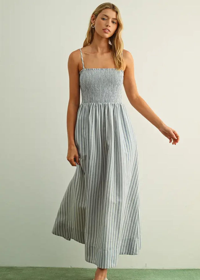 Francesca Striped Smock Maxi Dress - Blue