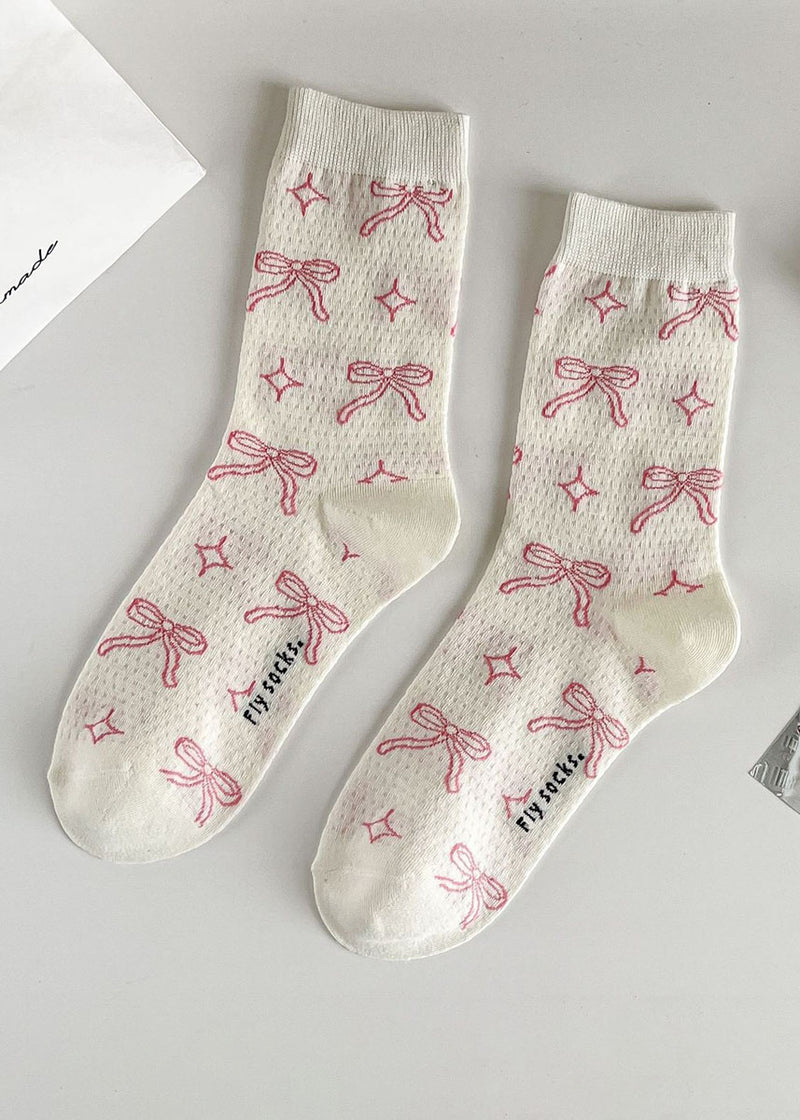 Ballet Bow Thin Mesh Socks - Pink Bows