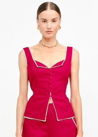 Savannah Lace Trim Top - Red