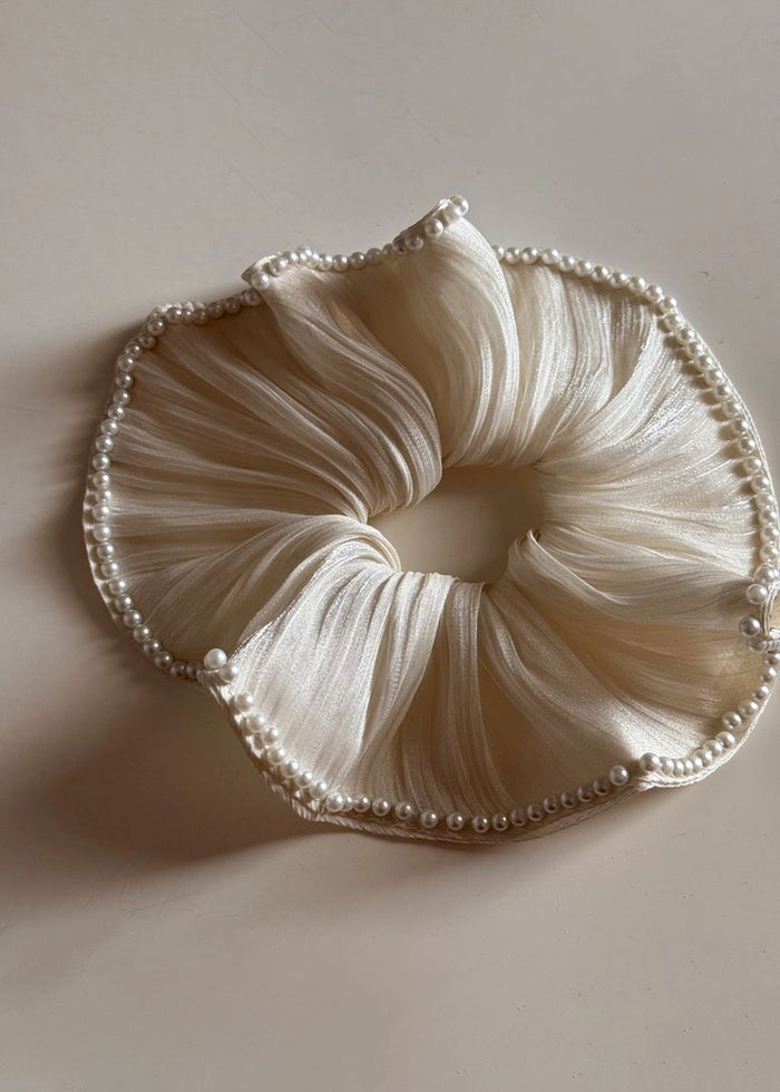 Pearl Chiffon Hair Scrunchie