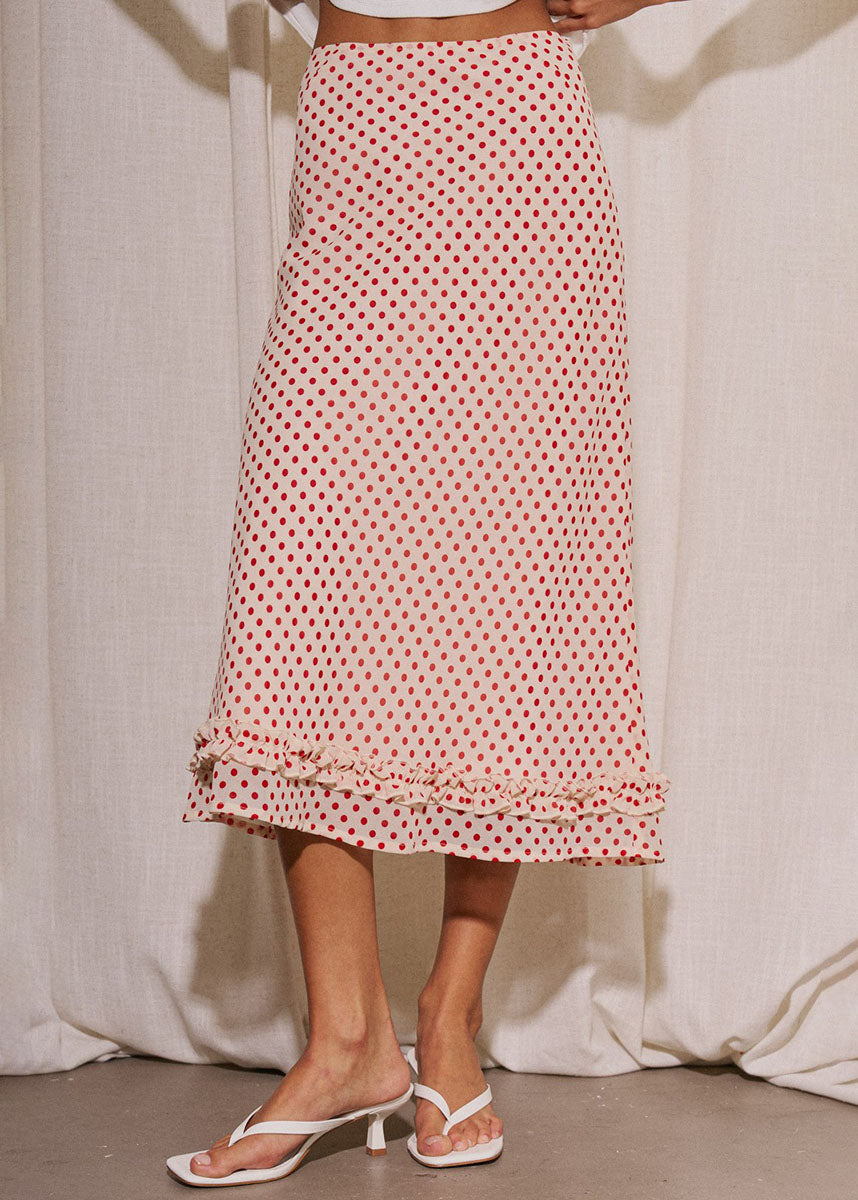 Kayda Midi Ruffle Skirt - Pink & Red