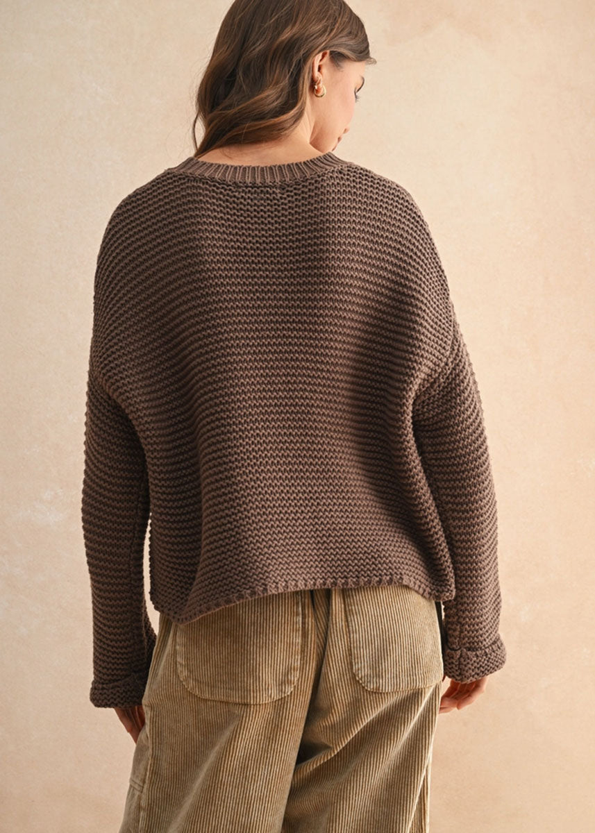 Hattie Round Neck Sweater - Chocolate