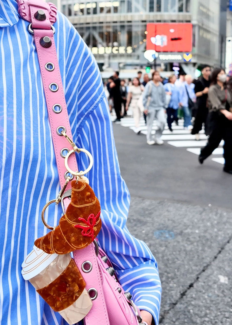 Bow Croissant Bag Charm Keychain
