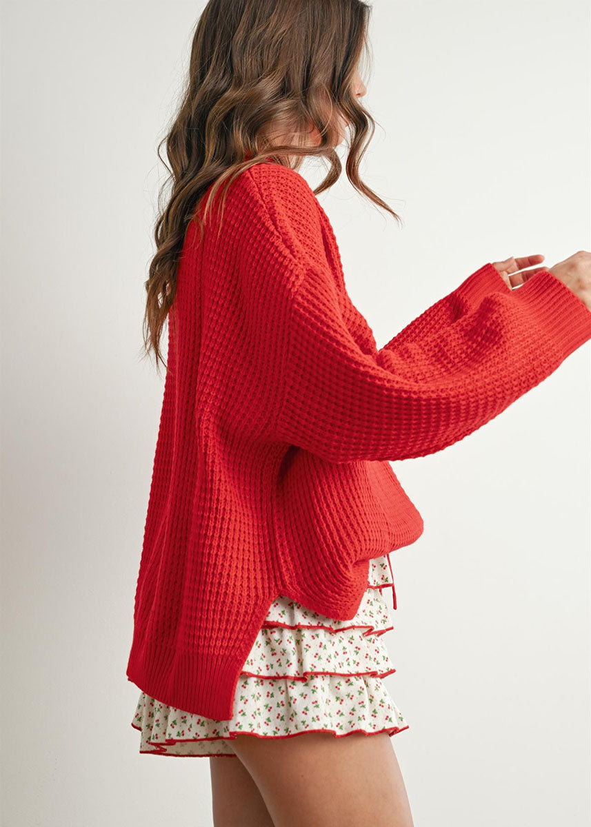 Amora Classic Waffle Top - Red