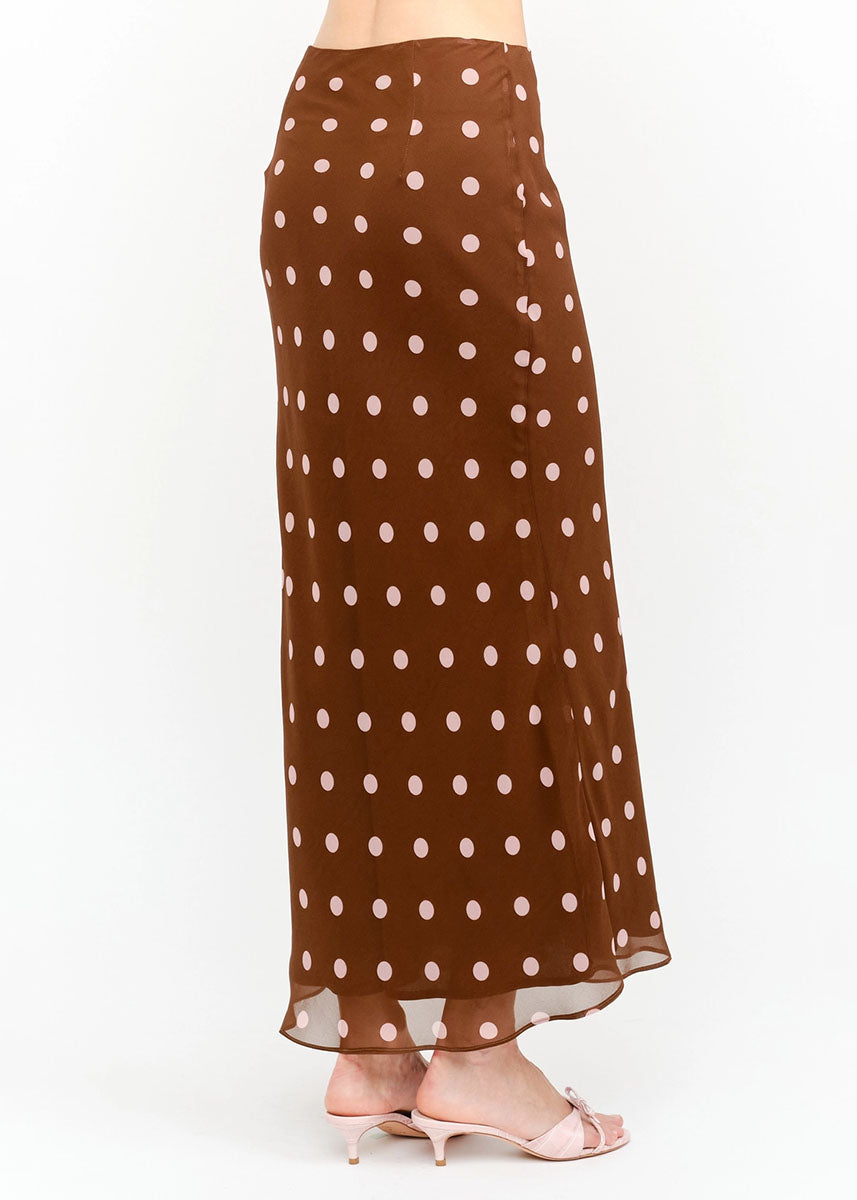 Kalila Polka Dot Maxi Skirt - Brown