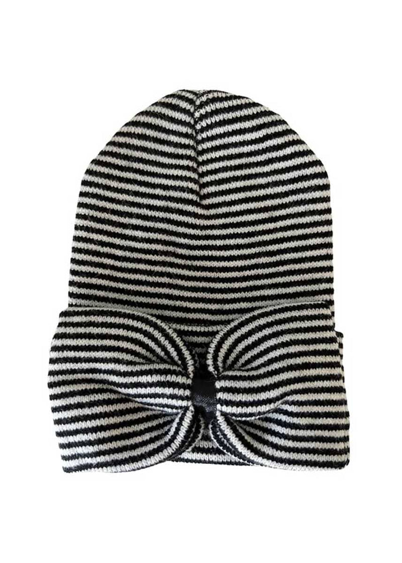 Baby's First Hat - Black/White Stripe Bow