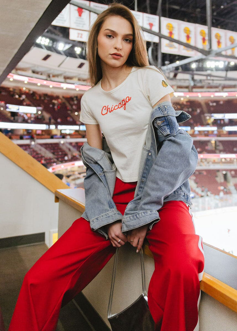 Blackhawks Script Baby Tee - Cream