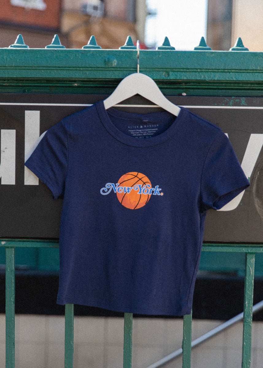 New York Basketball Baby Tee - Navy