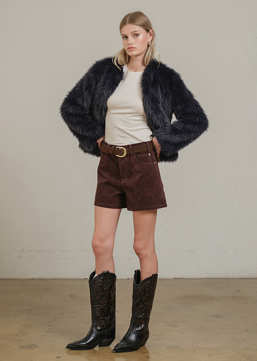 Charleen Suede High-Rise Shorts - Rum