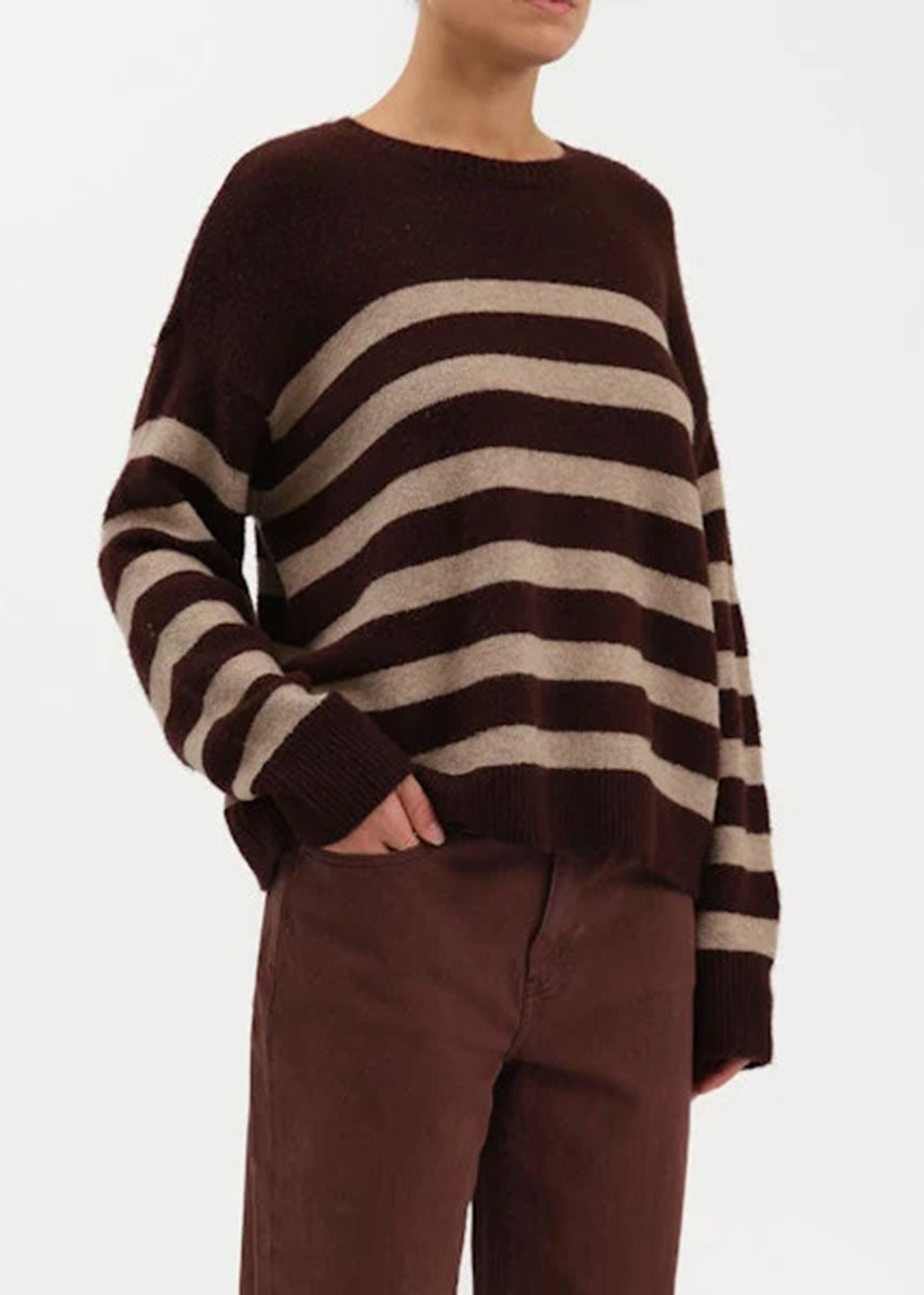 Carlyle Everyday Crewneck Sweater - Brown Oat Stripe