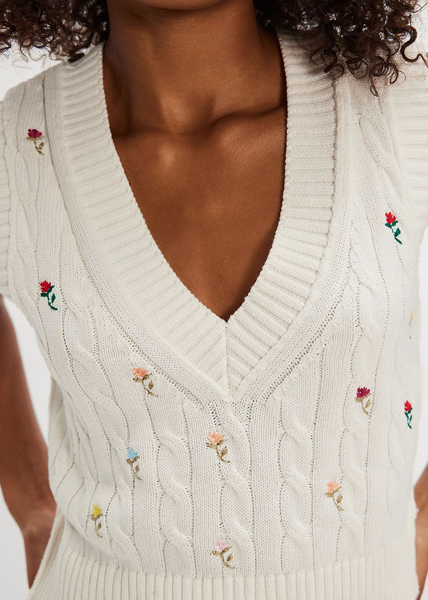 Plumeria Floral Sweater Vest - Ivory Combo