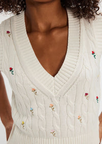 Plumeria Floral Sweater Vest - Ivory Combo