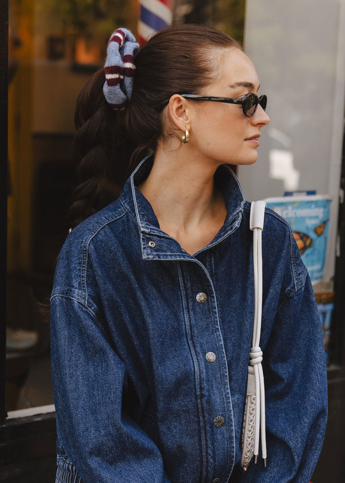 Knit Varsity Stripe Scrunchie - Dusty Blue