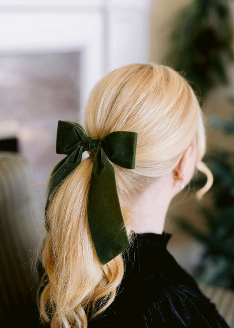 Bailee Large Velvet Bow Barette - Sage