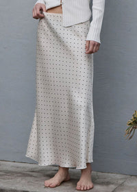 Bette Satin Polka Dot Midi Skirt - Cream