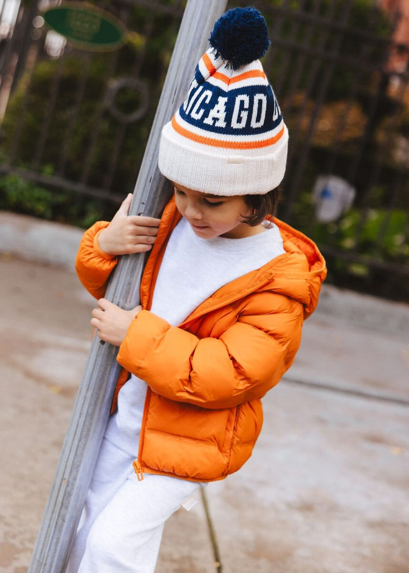 Youth Mad Hatter Chicago Varsity Beanie - Navy & Orange