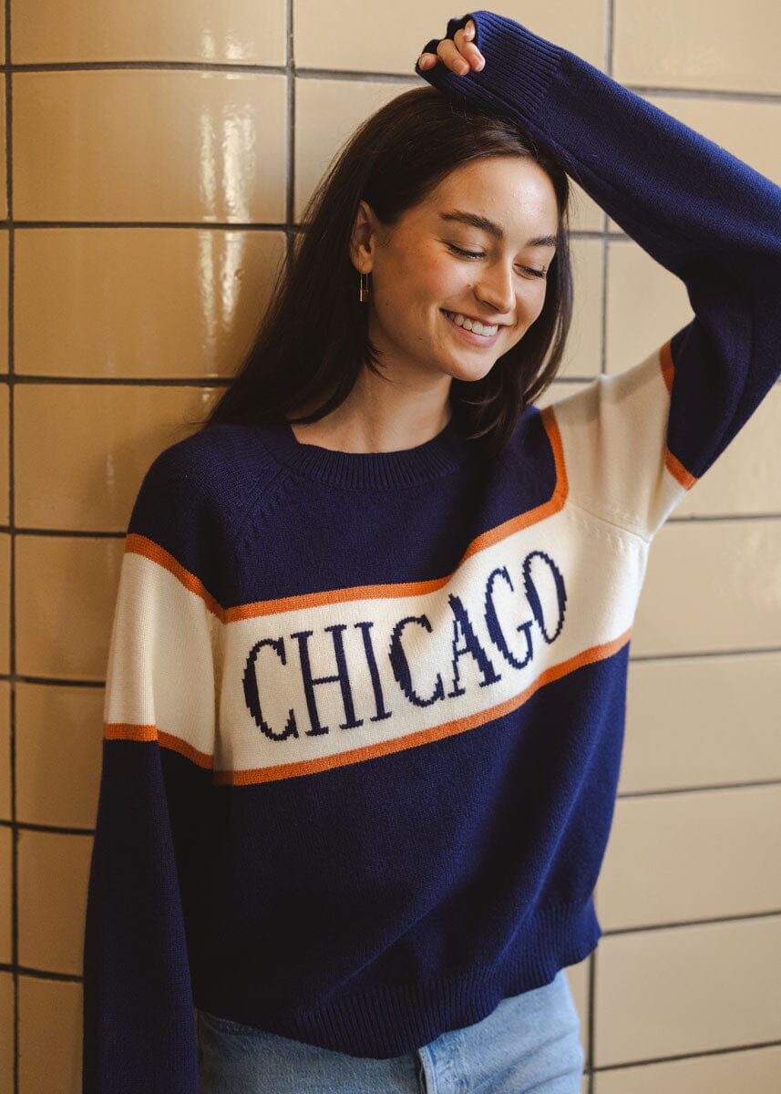 Chicago Bears Womens Crop Top Hoodie W/ Arm Stripes