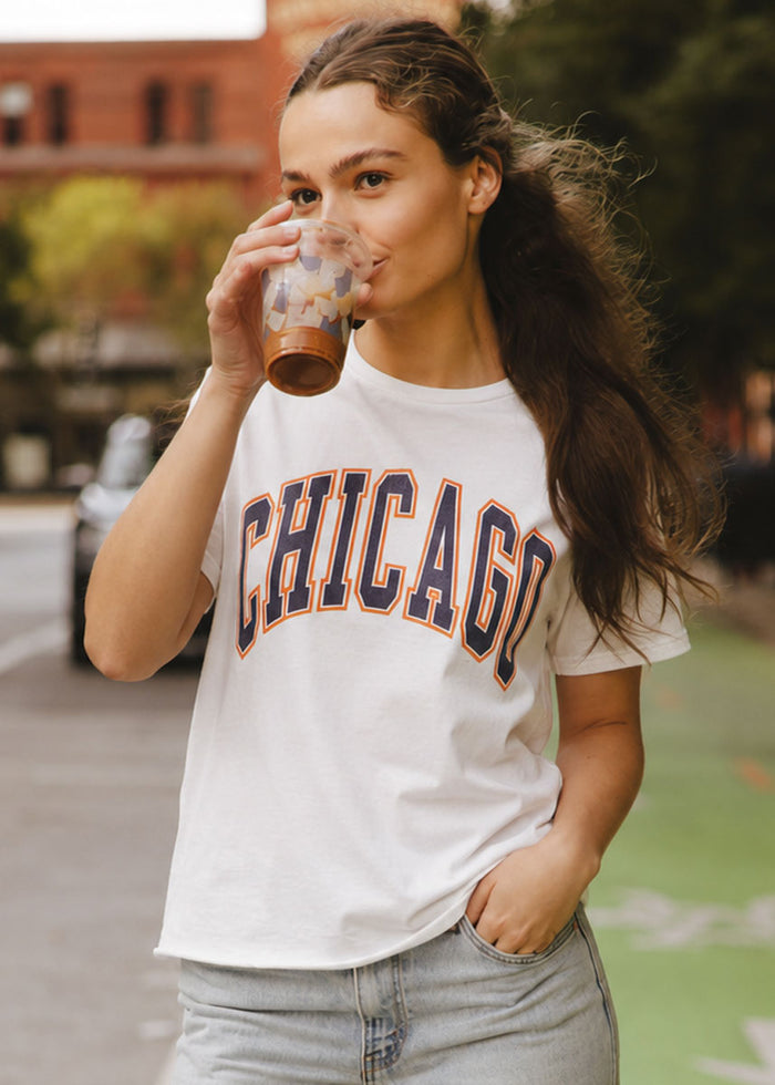 Chicago Varsity Heavyweight Crop Tee - Navy & Orange