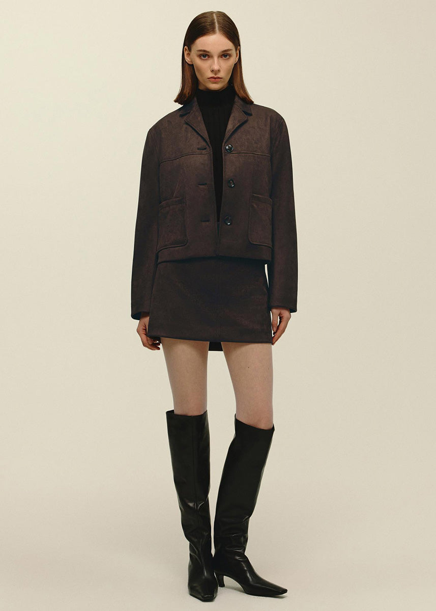 Mina Vegan Suede Mini Skirt - Deep Mahogany