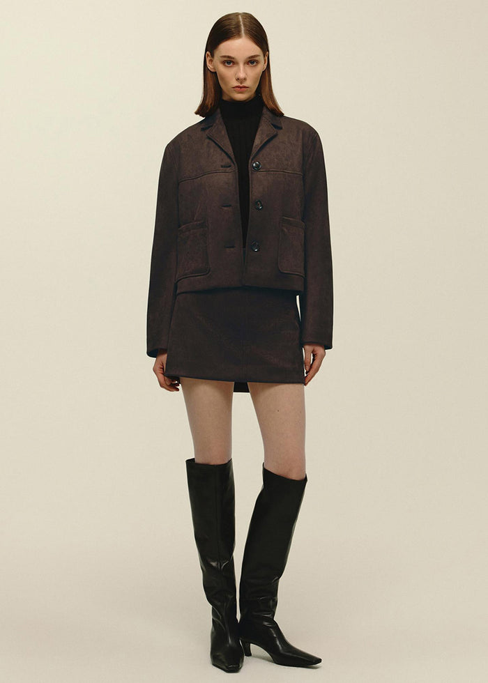 Mina Vegan Suede Mini Skirt - Deep Mahogany