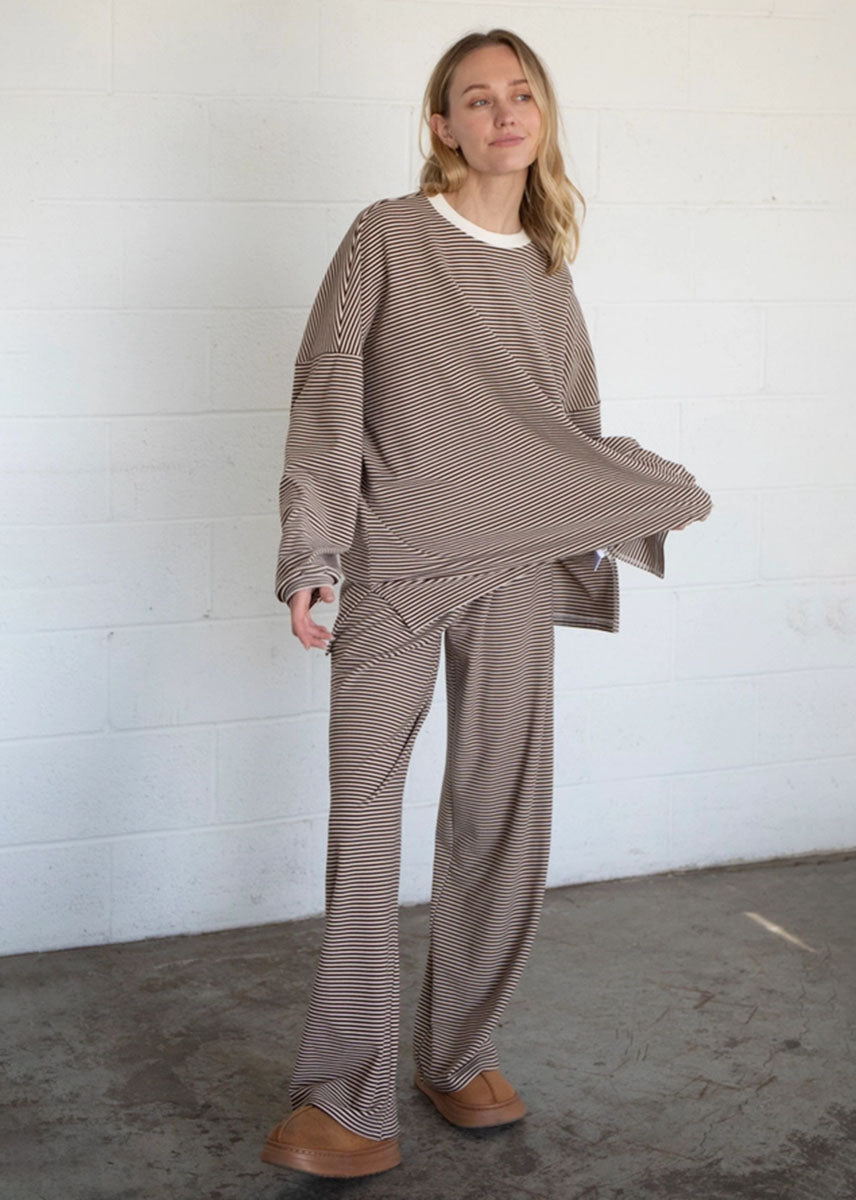 Dani Striped Fleece Oversized Top - Brown