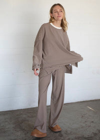 Dani Striped Fleece Oversized Top - Brown