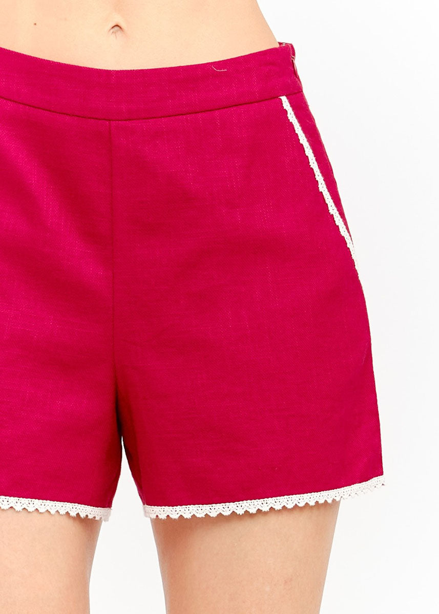 Marina Lace Trim Shorts - Red