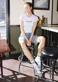 Green Beer Girl Raglan Baby Tee - Pink