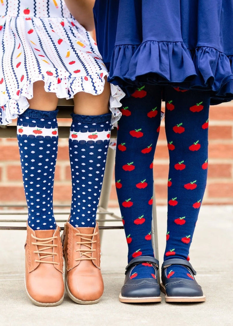 Lace Top Knee High Socks - Apple