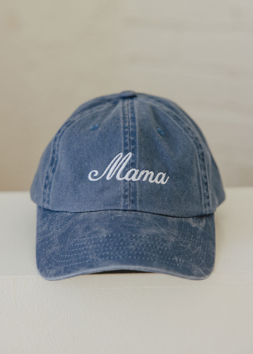 Mama Embroidered Hat - Steel Blue