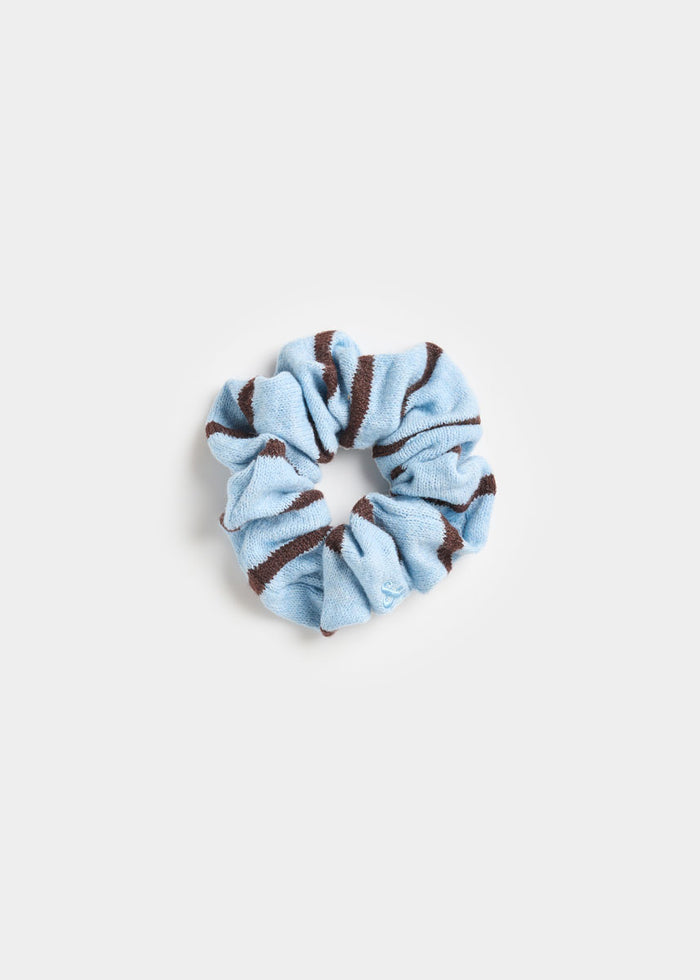 Knit Thin Stripe Scrunchie - Blue & Brown